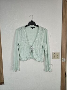 Crochet Tie-Front Cardigan in Mint